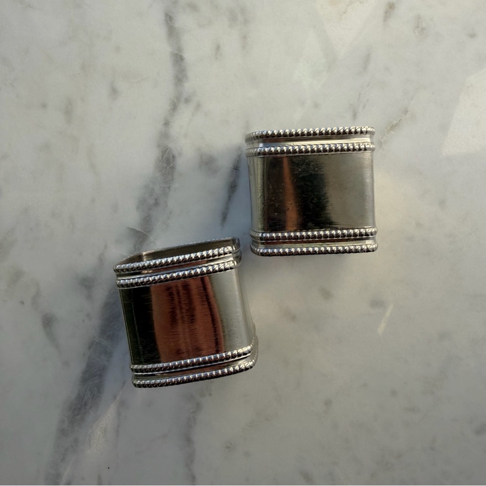 (2) Two Silver Square Metal Napkin Ring Holders, Hobby Lobby, Square Market